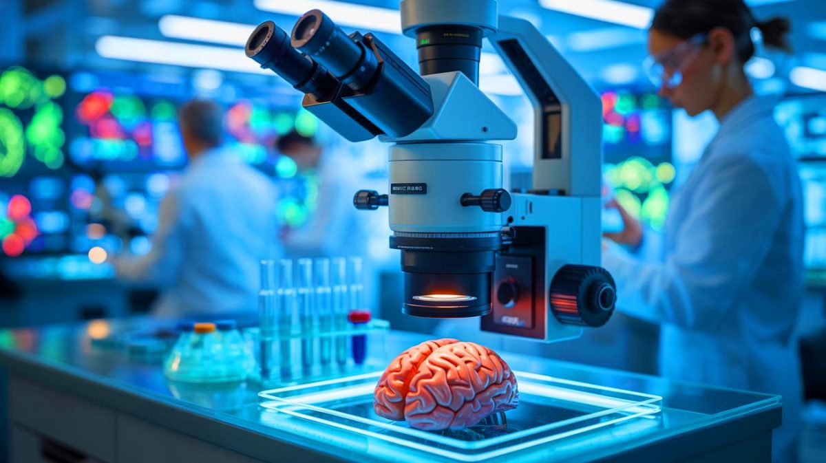 Revolutionäre Schalltechnik enthüllt Hirngeheimnisse: „Ich sehe die Zukunft der Medizin“, sagt führender Neurologe voller Begeisterung Illustration von der neuen Mikroskopietechnologie zur tiefen Gehirngewebeabbildung.