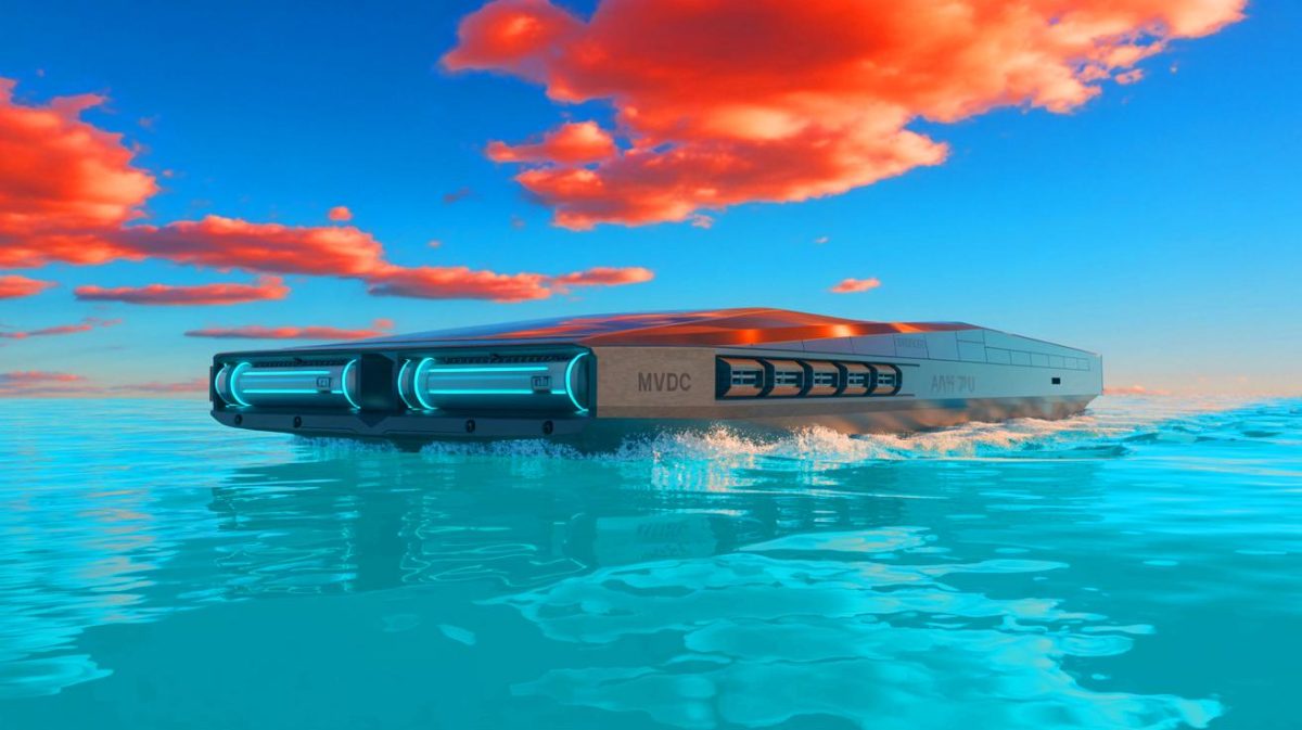 Illustration von der innovativen Breakerless-MVDC-Technologie für umweltfreundliche Schiffsantriebe.