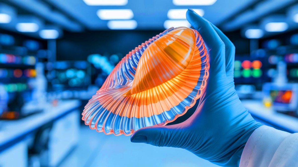 Illustration von der muschelinspirierten Recyclingtechnologie zur Stärkung von Kunststoffen.