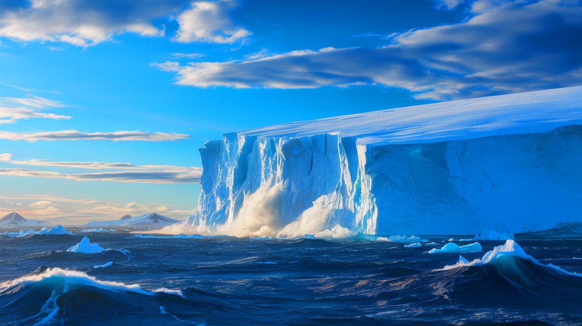 Illustration von den dramatischen Veränderungen des westantarktischen Eisschilds und deren globalen Auswirkungen.