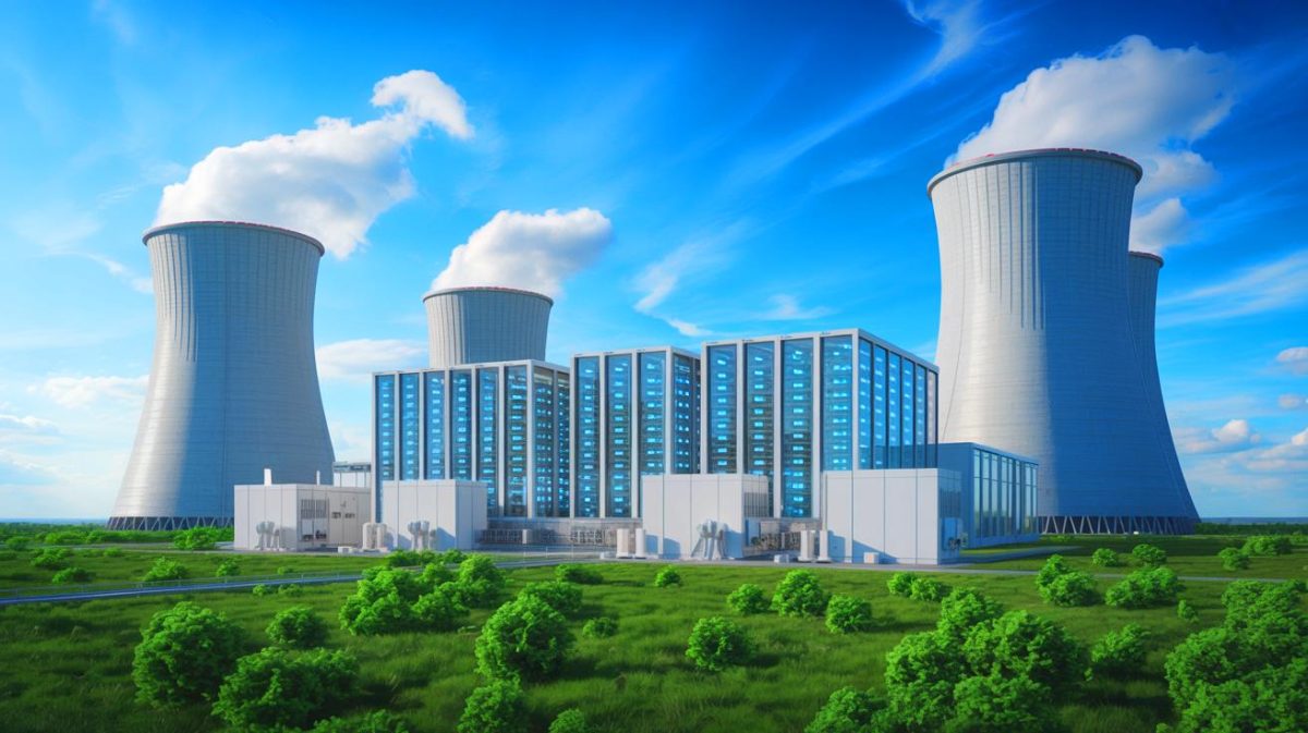 Illustration von der Nutzung fortschrittlicher Kernenergietechnologie zur Energieversorgung.