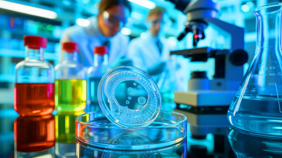 Illustration von der SABER-Hydrogel-Technologie zur verlängerten Medikamentenfreisetzung.