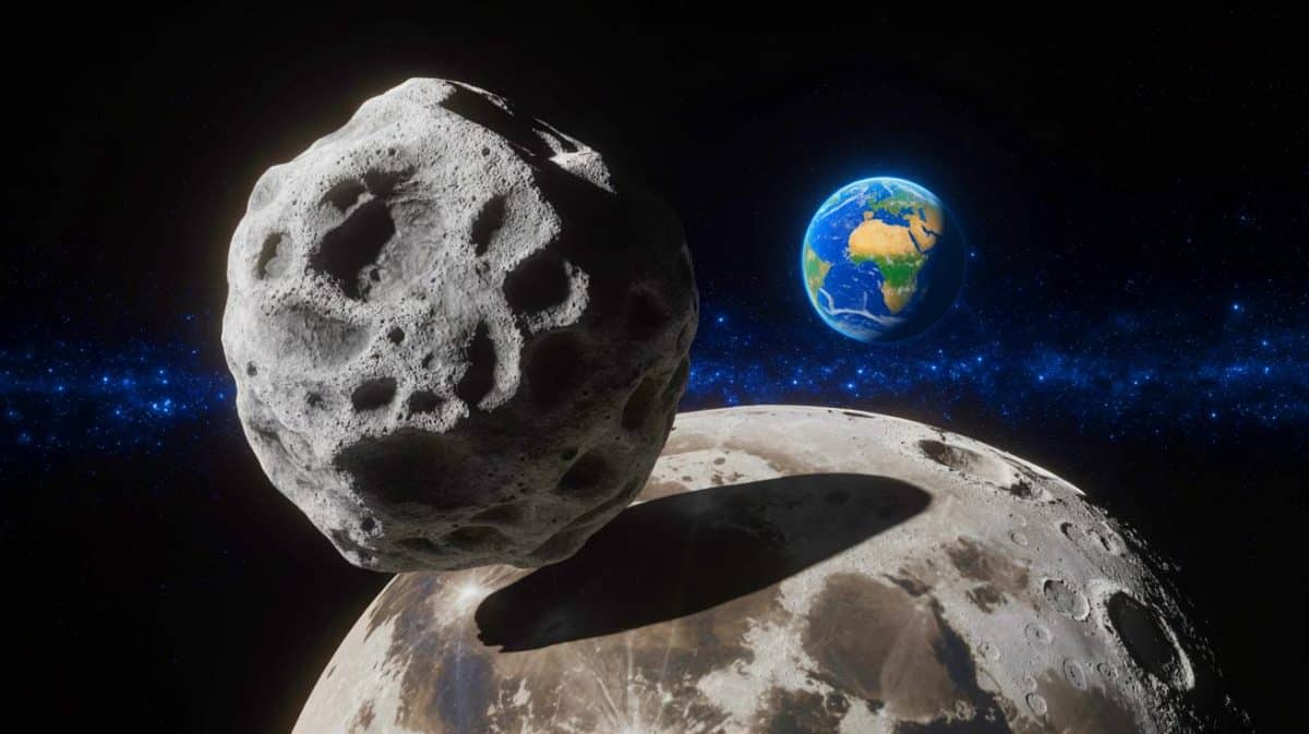 Diese Geheimoperation zerstört alles: Wissenschaftler enthüllen tödliche Gefahr durch Asteroid auf Kollisionskurs mit Mond Illustration von einem Asteroiden auf Kollisionskurs mit dem Mond im Jahr 2032.