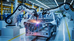 Illustration von der selbstfixierenden Rührreibschweißtechnik in der Automobilfertigung.
