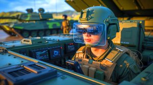 Illustration von einem chinesischen Panzerbesatzungsmitglied mit Augmented-Reality-Headset zur Verbesserung der Sicht und Reaktionsfähigkeit.