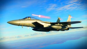 Illustration von F-15E-Kampfflugzeug mit AGR-20F-Präzisionsraketen zur Drohnenabwehr.