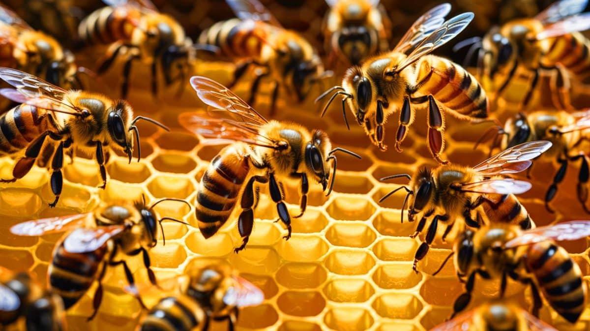 Illustration von der komplexen Kommunikation und den kognitiven Fähigkeiten von Honigbienen.