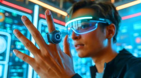 Illustration von einem ultraleichten, ringförmigen Eingabegerät zur Steuerung von Augmented-Reality-Brillen.