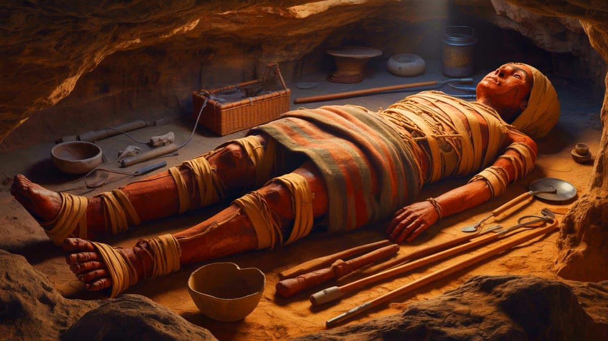 „Uralte Geheimnisse enthüllt“: Diese 1 000 Jahre alten Überreste erschüttern Ihre Vorstellung von Gesundheit (und sind näher, als Sie denken) Illustration von der Entdeckung des Zimapán-Mannes und seiner Bedeutung für das Verständnis antiker Mikrobiome.