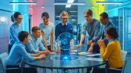 Illustration von der Einführung von ChatGPT in Gruppenchats zur Verbesserung der Online-Zusammenarbeit.